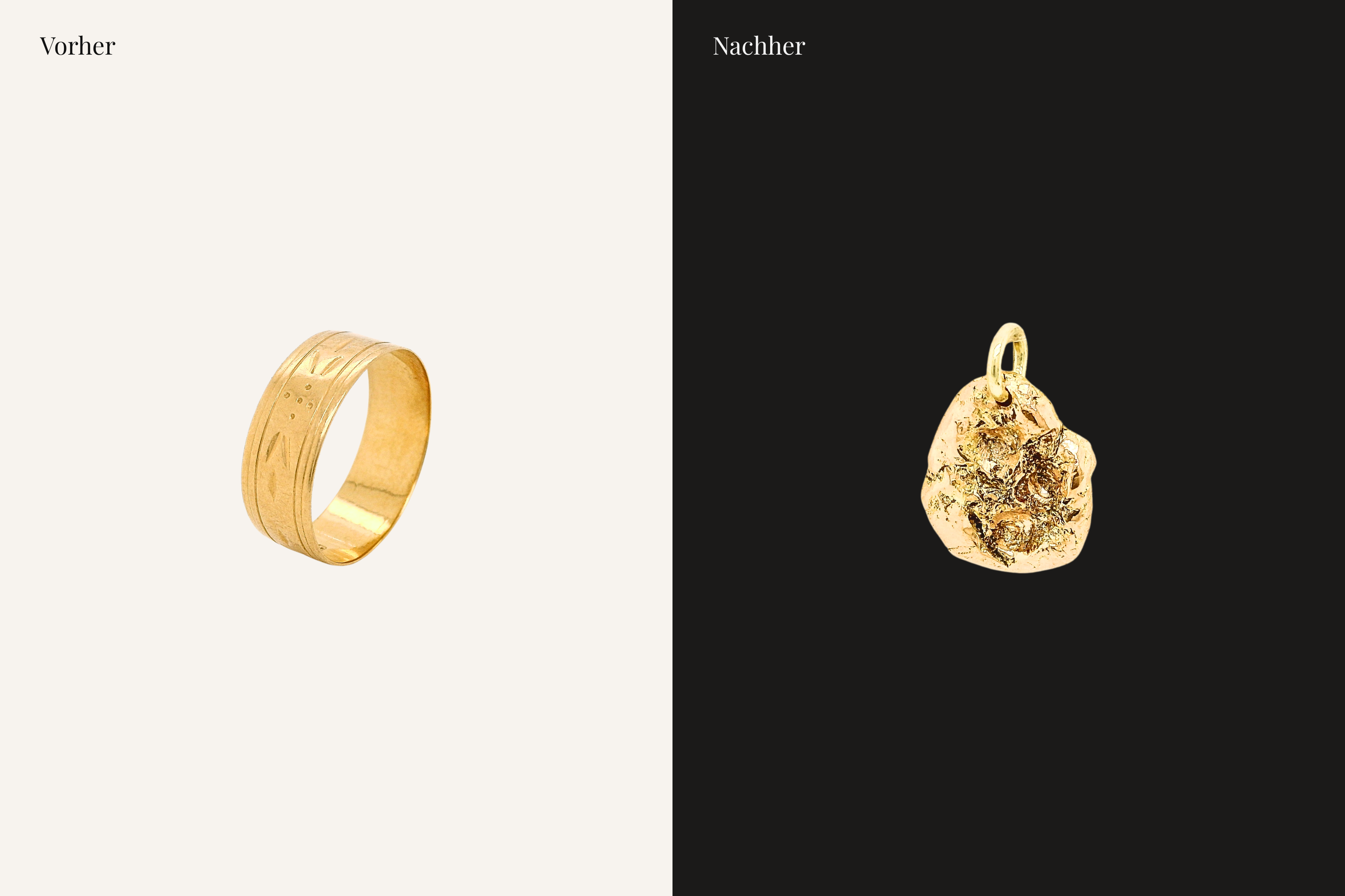 Alter Gelbgold-Ring aus Erbstück – umgeschmiedet in neuen Nugget-Anhänger von Liminoko